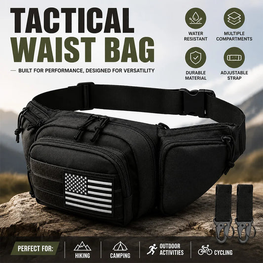 Tactics Outdoor Sports Multi-function Waist Bag with Badge and Buckle, Nylon Hiking Bike Fishing Phone Waist Bag, Men's Shoulder Bag