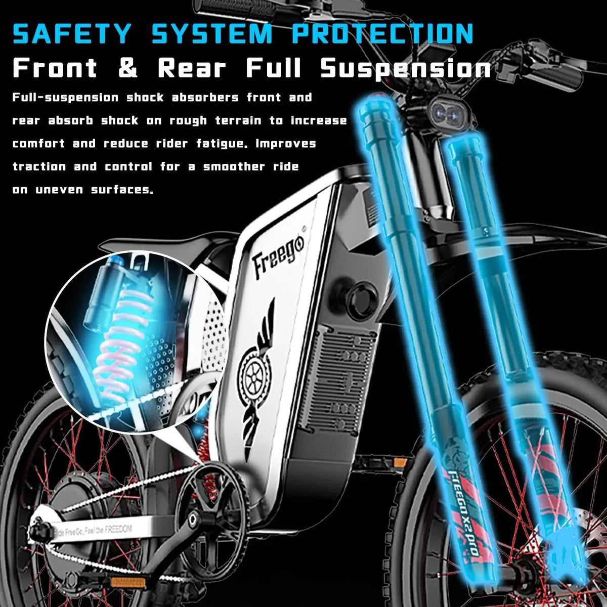 Freego X2Pro Electric Motorcycle Electric Dirt Bike 6000W Peak 60V30Ah Battery 50MPH Off Road Electric Bicycle UL 2849 Certified