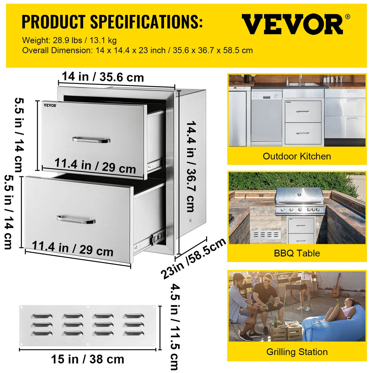 SucceBuy Stainless Steel Outdoor Kitchen Drawers W/ Handle Large Storage BBQ Island Great for Any Weather Condition
