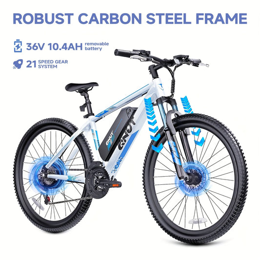 QNUT 26 Inch Adult Electric Mountain Bike, 21‑Speed Gears 1000W Peak Motor, 20MPH Max Speed E‑Bike, 36V 10.4Ah Removable Lithium Battery, Off‑Road & City Commuting Electric Bicycle for Men Women Daily Outdoor Riding