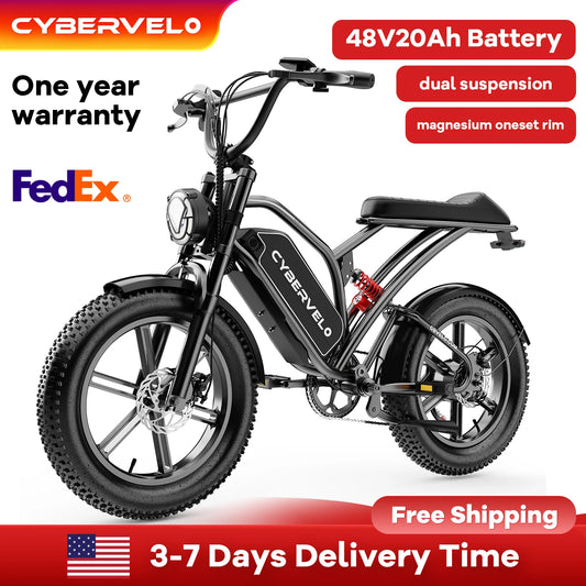 Cybervelo 1000W Electric Bike for Adults 20" Fat Tire All-Terrain E-Bike 48V 20AH/30AH Removable Battery 30MPH Electric Dirt Bike EK11