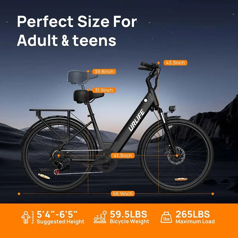 URLIFE E26 Electric Bike for Adults 750W Motor 48V 10.4Ah Removable Battery 7 Speed 80KM Long Range 20MPH E-bike Commuter