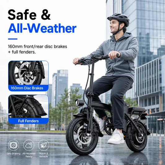 500W 20MPH Folding Electric Bike for Adults, 14" Lightweight E-Bike with 30km Pedal-Assist Range, Dual Disc Brakes, 150kg Max Load, Urban Commuter
