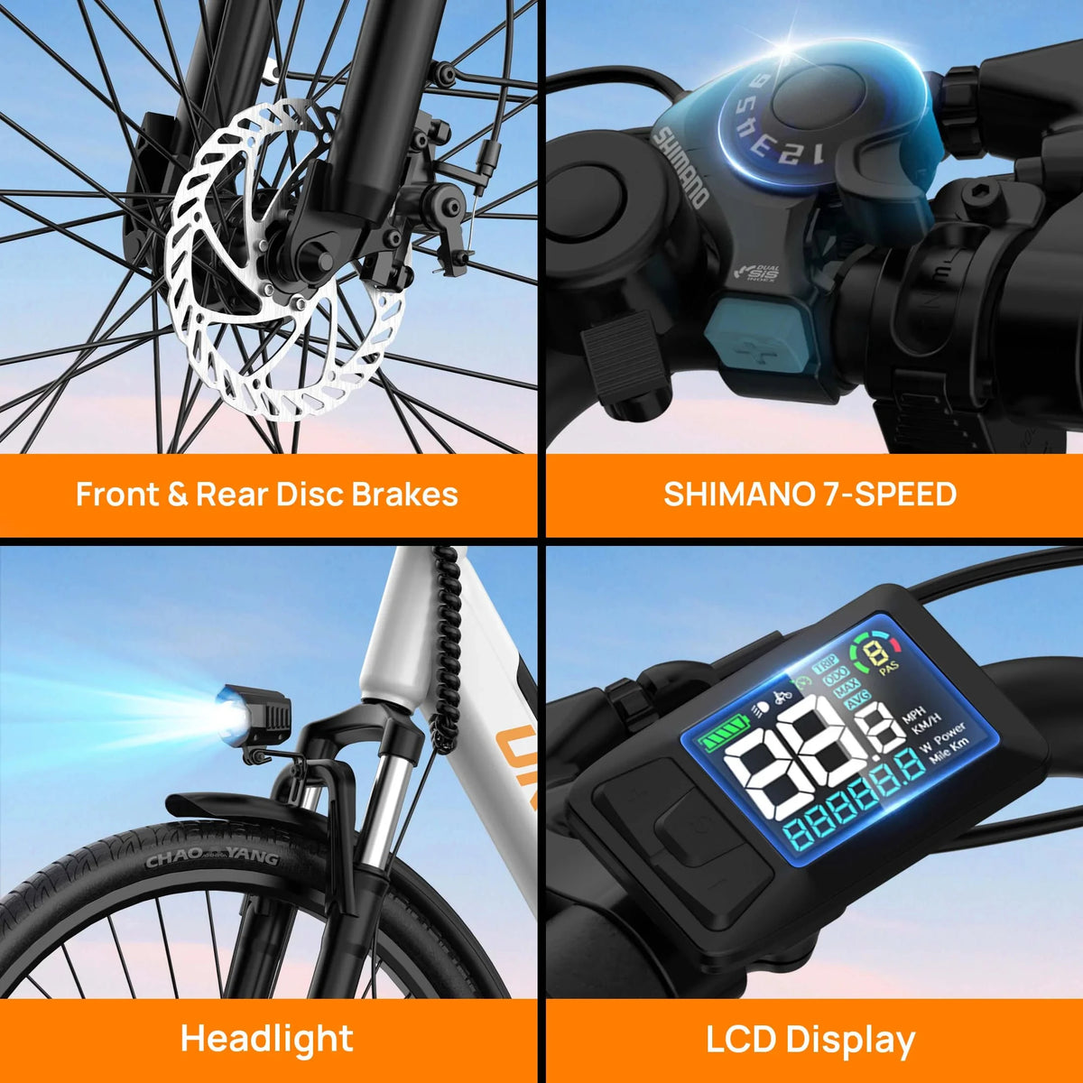 URLIFE E26 Electric Bike for Adults 750W Motor 48V 10.4Ah Removable Battery 7 Speed 80KM Long Range 20MPH E-bike Commuter