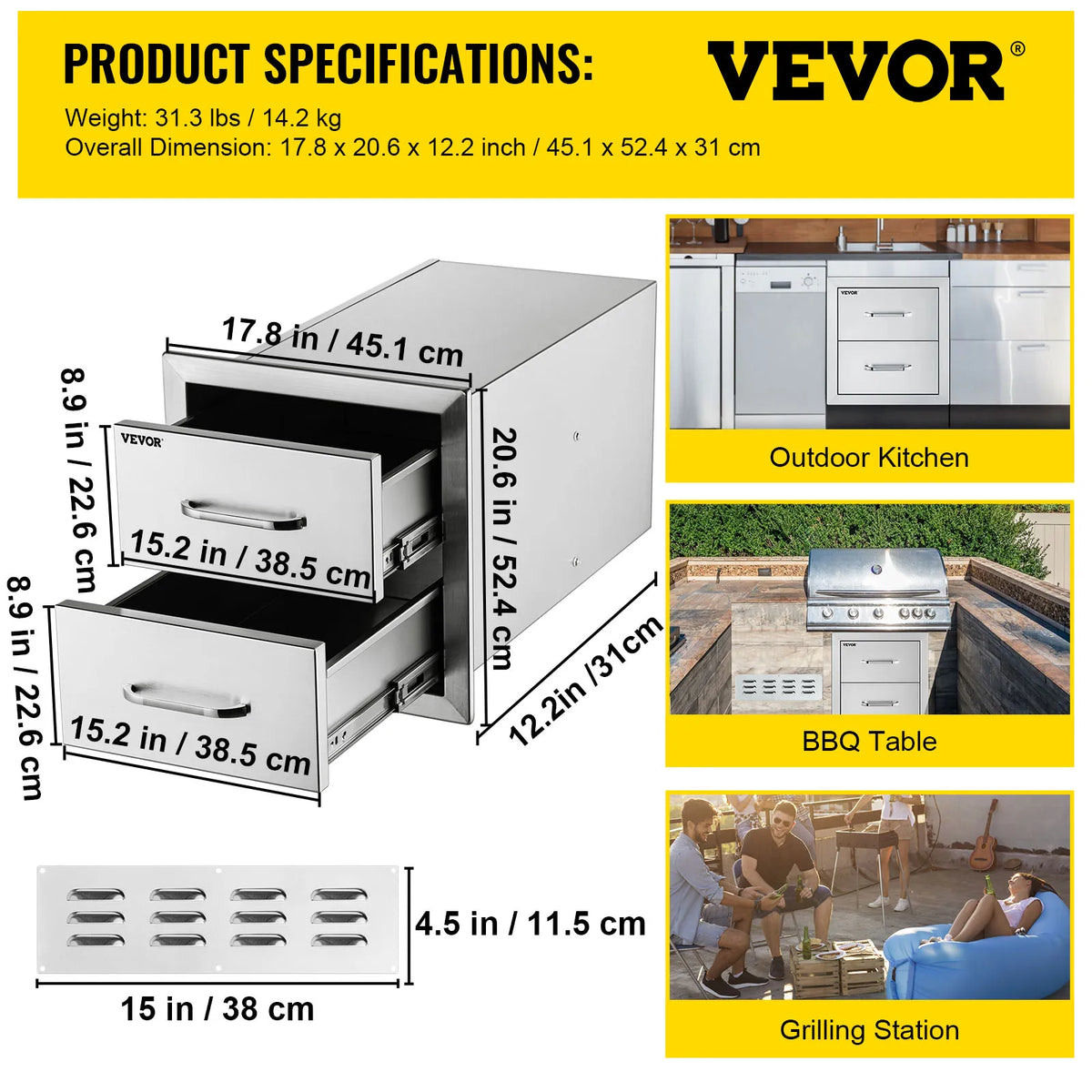 SucceBuy Stainless Steel Outdoor Kitchen Drawers W/ Handle Large Storage BBQ Island Great for Any Weather Condition