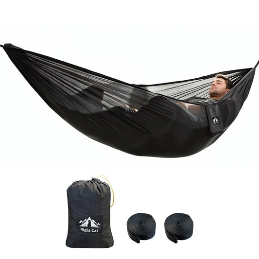 Night Cat Ultralight Pocket Hammock: Durable Tree Hammock Tear-Resistant HMPE Ripstop High Strength Fabric Only 0.66lb Max Load 330lbs Portable for Solo Hiking Backpacking