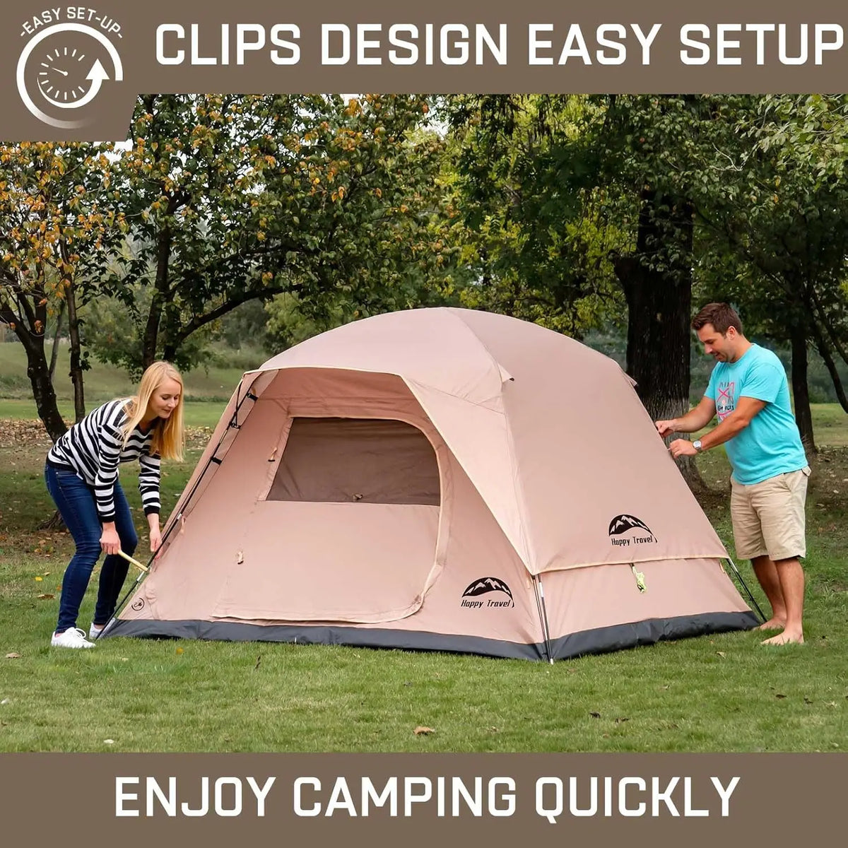 4-Person Dome Camping Tent with Rainfly, Waterproof Clip Quick Setup, Portable Family Tent with Mesh Windows, 20% Extra Headroom for Backpacking and Hiking