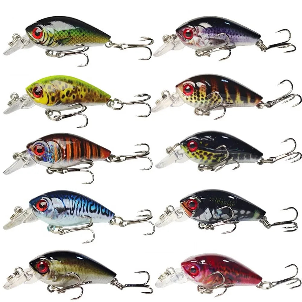 10pcs Lifelike Mini Fishing Lures Set Assorted Bionic Minnow Crankbaits