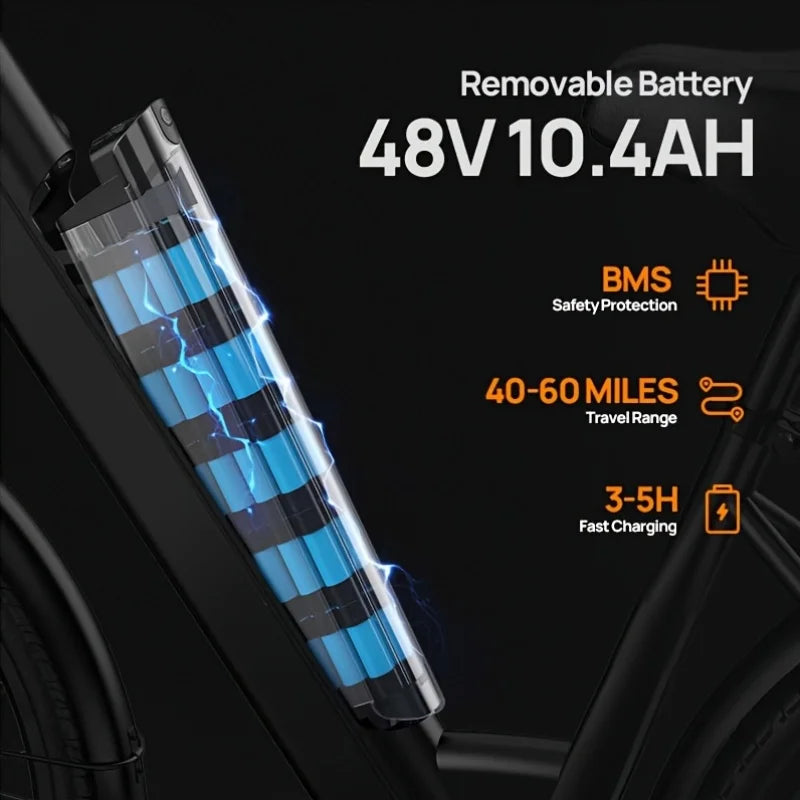 URLIFE E26 Electric Bike for Adults 750W Motor 48V 10.4Ah Removable Battery 7 Speed 80KM Long Range 20MPH E-bike Commuter