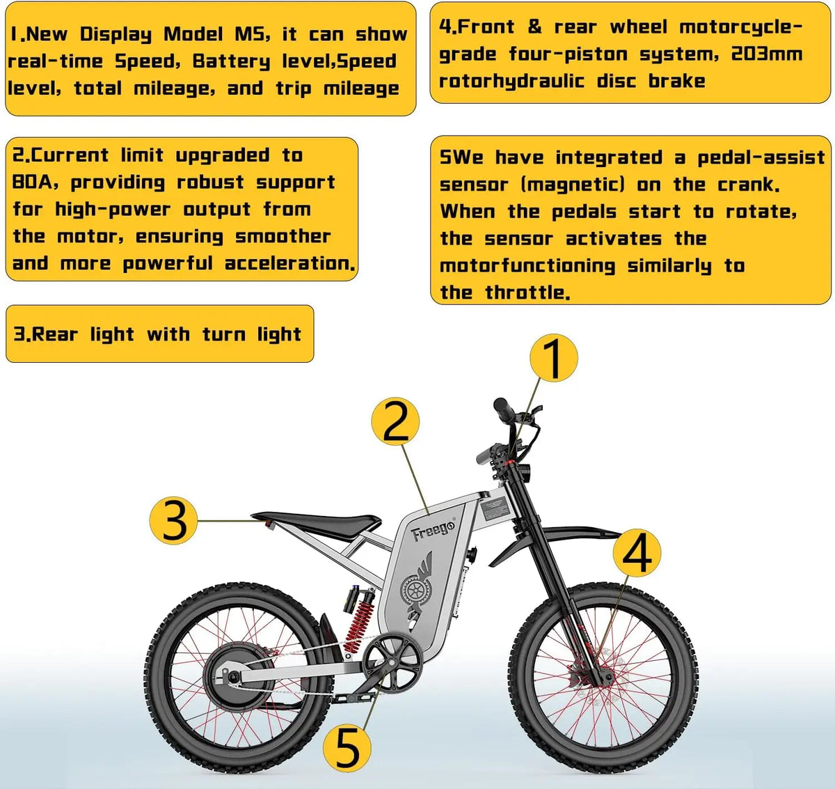 Freego X2Pro Electric Motorcycle Electric Dirt Bike 6000W Peak 60V30Ah Battery 50MPH Off Road Electric Bicycle UL 2849 Certified